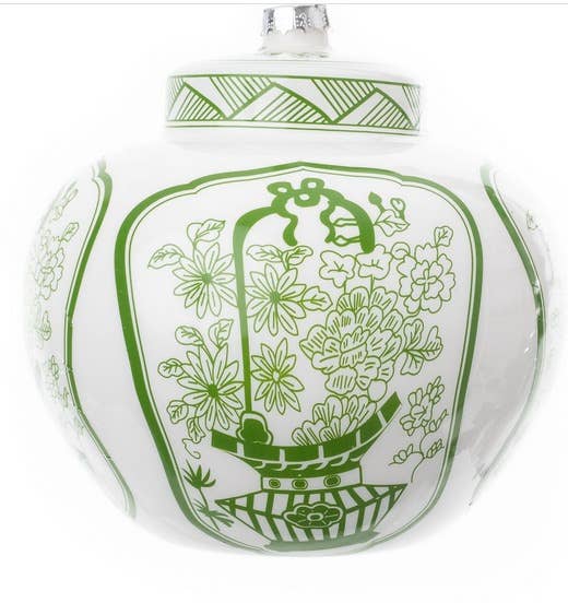 Green and White Flat Top Jar Ornament