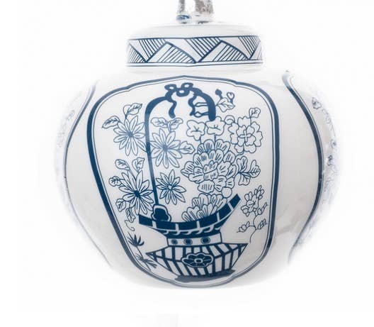 Blue and White Flat Top Jar Ornament