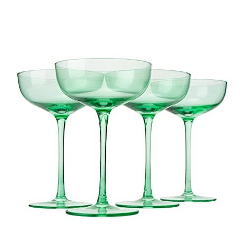 Green Colored Coupe Glass | 7oz | Set of 4
