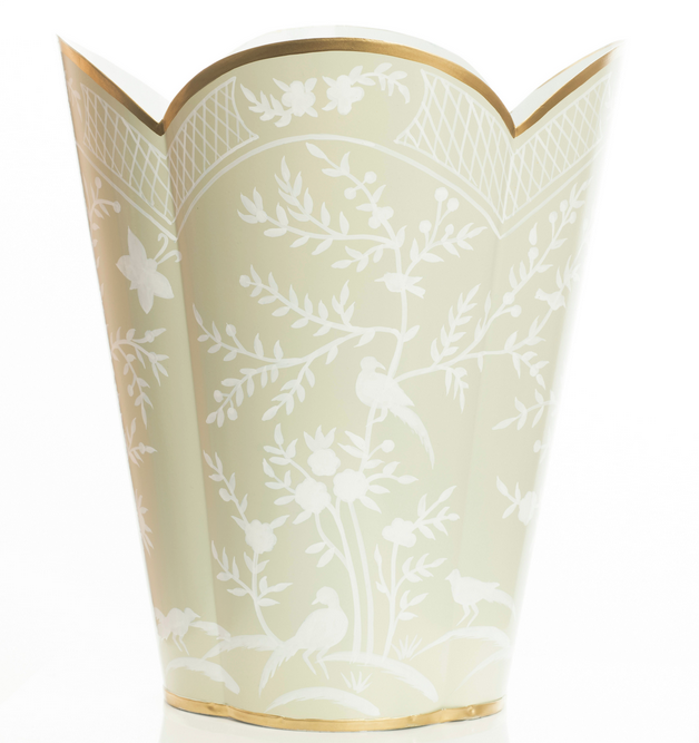 Celadon Chinoiserie Scalloped Wastepaper Basket