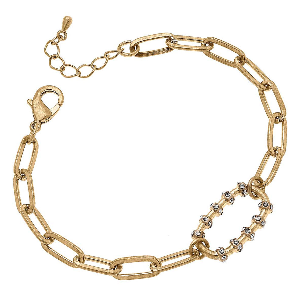 Avery Rhinestone Rondelle Chain Link Bracelet in Worn Gold