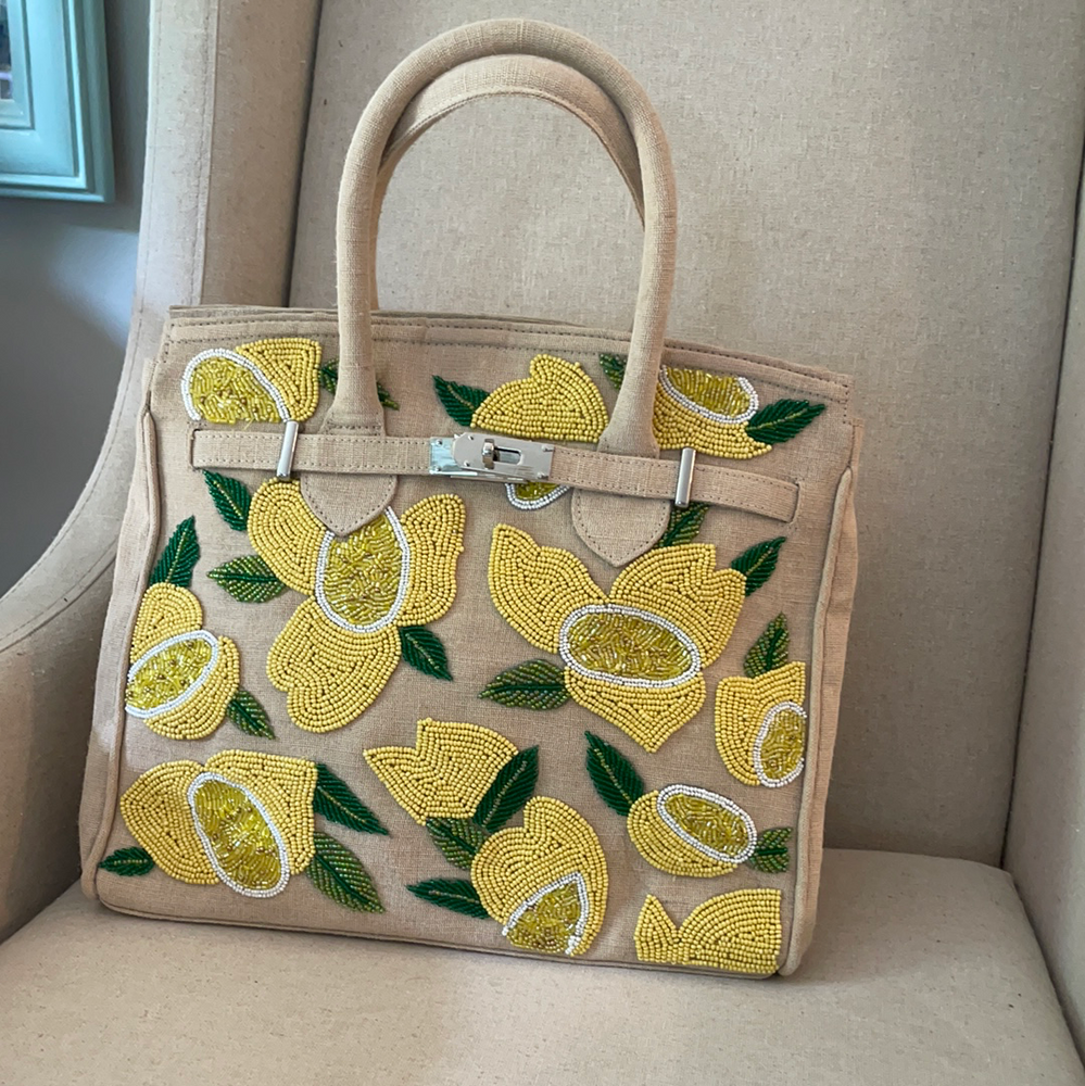 Pre-Order Lemon Jute Beaded Handbag